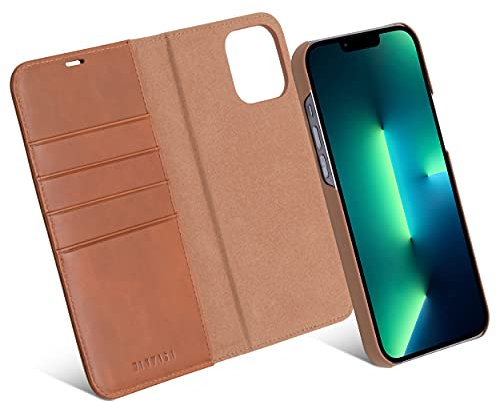 KANVASA iPhone 13 Pro Max Hülle Leder Case Lederhülle 2 in 1 braun Luxus Echtleder Klapphülle Cover Handyhülle für Original iPhone 13 Pro Max (6,7 Zoll) - Kabelloses Laden Qi möglich