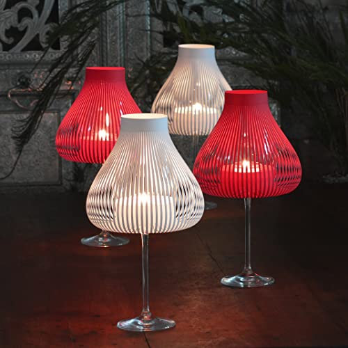 MISS MOLLY rot weiß, Lampenschirme für Weingläser, Weinglas-Lampenschirm, Adventskranz Deko, Weihnachten Dekoration, Weinzubehör, originelles Geschenk für Weinliebhaber, excl. Weinglas (4er Set)
