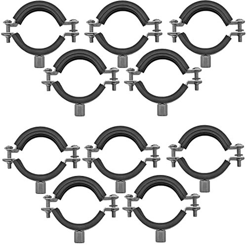 10 Stück Set Rohrschellen aus Edelstahl VA Spannbereich 47 bis 51 mm 1 1/2 Zoll Rohr Außendurchmesser mit Schallschutz Gummi Einlage Befestigung Halterung