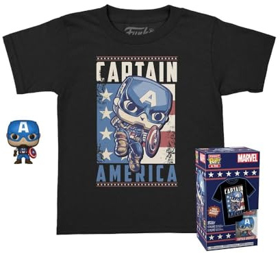 Funko Pocket Pop! & Tee: Marvel - Captain America - Für Kinder - Medium - T-Shirt - Kleidung mit Vinyl-Minifigur Zum Sammeln - Geschenkidee - Spielzeug und Kurzärmeliges Top Für Erwachsene