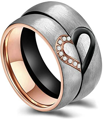 Bishilin Verlobungsringe mit Gravur, 6MM Paarringe Edelstahl mit Herz Puzzle Zirkonia Eheringe Damen Gr.52 (16.6) & Herren Gr.65 (20.7)