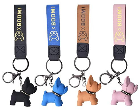 Exbrith 4 Stück Französische Bulldogge Schlüsselanhänger, Bull Dog Schlüsselbund, Hund Schlüsselbund, für Brieftaschenanhänger, Handtaschendekoration, Zubehör für Handyhüllen, Türschlüssel
