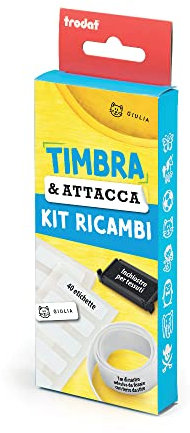 Trodat Timbra & Attacca Refill Kit, Kit di Ricambio, contiene 40 Etichette Adesive, 1 m di Nastro Termoadesivo, 1 Cartuccia di Ricambio con Inchiostro Nero per Tessuti e Dermatologicamente Testato