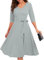 Bbonlinedress Damen Kleider elegant 3/4 arm V-Ausschnitt Midi Rockabilly Kleider mit Gürtel Abendkleid lang Festliche Kleider Grey S