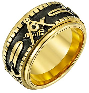 Epinki Ring Herren 12MM, Gold Bandring Pärchenring Freimaurer Ring Edelstahl Ringe Mann, Größe 60 (19.1)