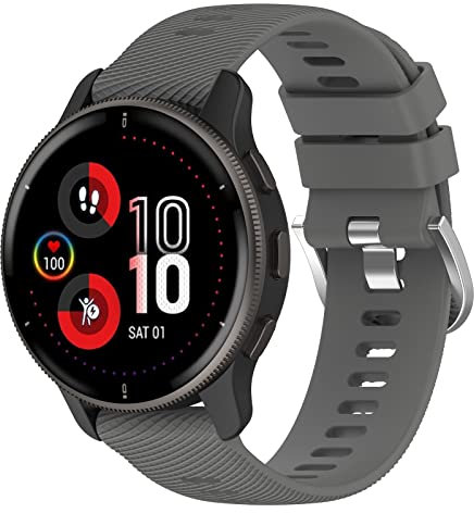 Yikamosi Kompatibel mit Garmin Venu 2 Plus Armband,20MM Schnellverschluss Weiches Silikon rostfreiem Metallverschluss Ersatzbänder Kompatibel für Garmin Venu 2 Plus/Forerunner 158,Dunkelgrau