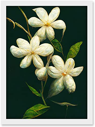 Doppelganger33 LTD Jasmine Flower Blooms Realism Painting With Black Artwork Framed Wall Art Print A4