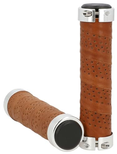 Gusti Fahrradgriff Leder - Nairo Q. Echtes Leder Lenkergriff Fahrradgriff Ledergriff Braun Leder Metallring Silber glatt