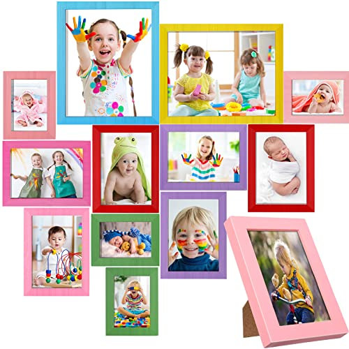 Namalu 12 Stück Bilderrahmen Collage Bunte Wanddeko Fotorahmen aus Holz Wandrahmen für Fotogalerie Bilderrahmen Collage Set für Kinder Kunst Bilder Tischplatte Regale, 3 Größe