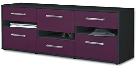 Lqliving TV-Board Lowboard Annalisa, Korpus in anthrazit matt, Front im trendigem Lila (136x49x35cm), mit Metall Griffen, Made in Germany