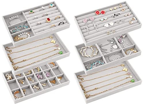talifoca Schmucktablett,6 Stück Schmuck Schublade Organizer Set, Schmuckaufbewahrung Stapelbar,Schmuckeinsatz für Schubladen,Schubladeneinsatz für Halsketten Armbänder Ohrringe Ringe Uhren