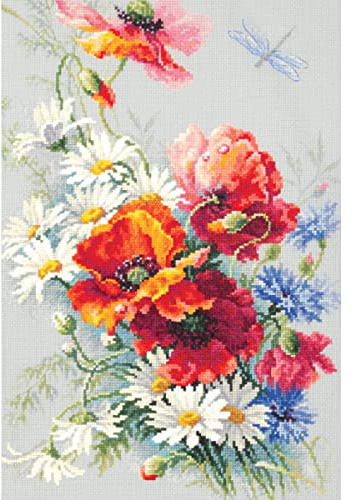 Kreuzstichset Zählmuster Mohn und Gänseblümchen