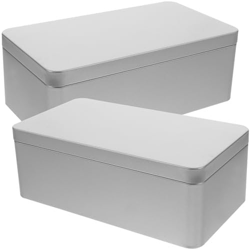 PATKAW Barattoli Di Metallo Rettangolari 2 Pezzi Barattolo Di Latta Per Tè Scatola Di Latta Vuota Con Coperchio Contenitore Per Alimenti Per Spezie Dolcetti Caramelle Argento, 7x3.9x2.5 pollici