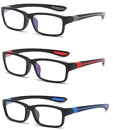 Eyglajdd TR90 Lesebrille für Damen Herren,Rechteck Zweifarbig Lesebrille Lesehilfe,3er Packe Blaulichtblockierende Brillen Grau-Blau-Rot +2,50