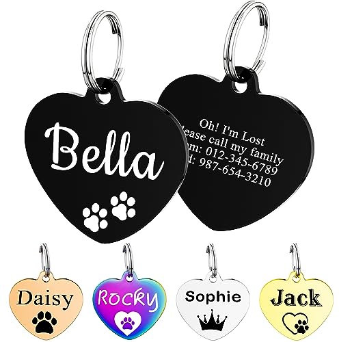Hundemarke mit Gravur - FAMIPAWS Dog Tag Personalisiert mit Name, Symbol und Telefonnummer - Namensschild für Halsband - Tiermarke für Hunde, Katzen & Welpen - Herz