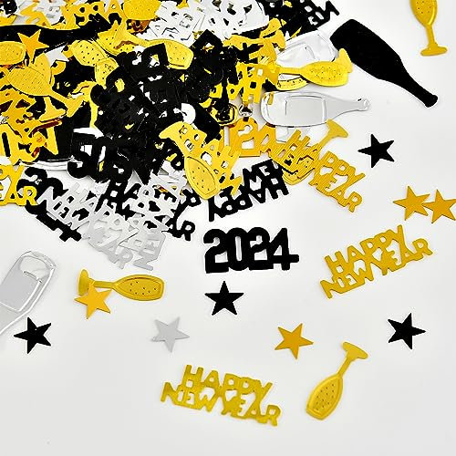 GoldRock Silvesterkonfetti 2024 Gold, Silber, Schwarz - Klassisch-Elegant - Silvester-Feier - 15g - 500 Stück - PVC & Papier - Choking Hazard