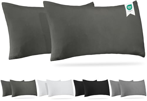 Barbons Kissenbezug 40x70 Anthrazit 2er Set – 165 g/m² Oeko-TEX Zertifiziert Kopfkissenbezug 100% Jersey Baumwolle weiche Kissenbezüge Kissenhülle mit Reißverschluss (40x70-Anthrazit)
