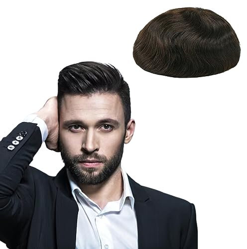 Toupet, Echthaar, Haarteil Männer, 0,03 mm Dünne Basisfolie 20 * 25 CM Leichtes Haarersatzsystem Mittlerer Dichte,Toupet Natürlich anliegend (#1B10 Off schwarz +10 Grau)