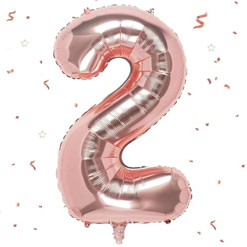 Luftballon 2. Geburtstag,Zahlen 2 Luftballon Rosegold, 40 Zoll XXL Roségold Folienballon Hell Pink Zahlenballon 2 Helium Ballon, Luftballon 2. Geburtstag für 2 Jahre Geburtstagsdeko Junge Mädchen