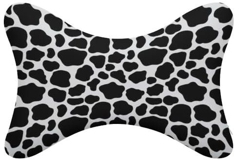 OTRAHCSD Cojines para reposacabezas de coche, diseño de vaca, almohadas de cuello de vaca lechera, almohadas de cabeza en forma de hueso para viajes en automóvil (paquete de 2)
