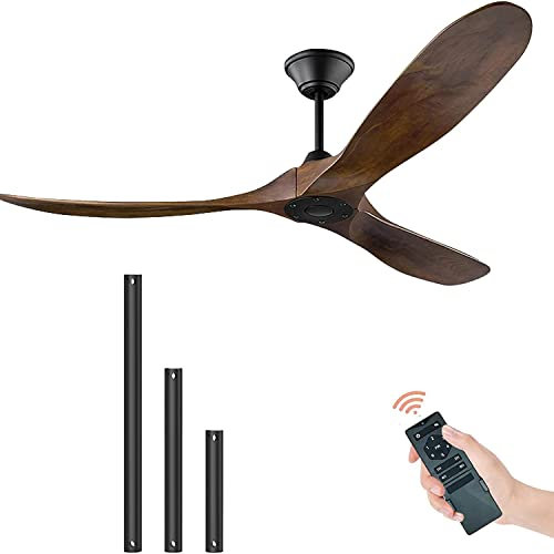 OUENGK 60 Inch Ceiling Fan without Light, 3 Blades Wood Ceiling Fan with Remote Control, Quiet DC Motor Memory Function,1/2/4/8h Timing, For Living Dining Room Bedroom (brown 60 inch)