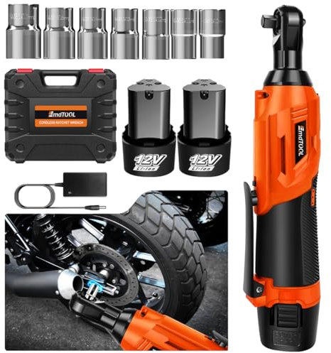 Yiyai Clé à cliquet électrique portable sans fil 12 V 3/8, couple 40 N.M avec 2 batteries de 1500 mAh et pour la réparation automobile, l'entretien des tuyauteries