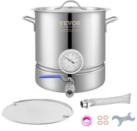 VEVOR Cuve de Brassage 19 L en Acier Inoxydable Cuve Fermentation Bière Fond de Pot à Trois Couches Kit de Brassage avec Thermomètre Vanne à Bille Couvercle Poignée Double Filtration Brasseur Maison