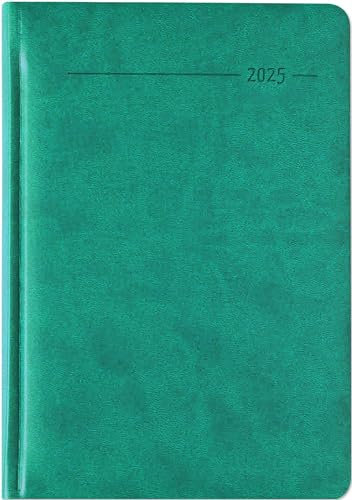 Zettler - Buchkalender Tucson 2025 türkis, 15x21cm, Taschenkalender mit 416 Seiten mit 1 Tag auf 1 Seite, Adressteil, Notizbereich, Monatsübersicht, Mondphasen und internationales Kalendarium