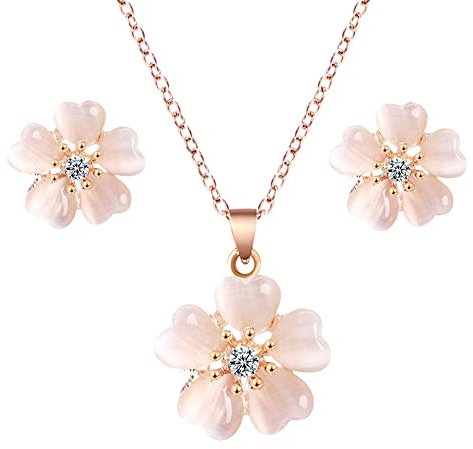 Femmes Collier Boucles Doreilles Élégant Fleur De Cerisier Pendentif Collier Fille Chaîne Collier Ensemble De Bijoux Ensemble Amour Cadeau Rose Durable ServiceUtile et Professionnel.
