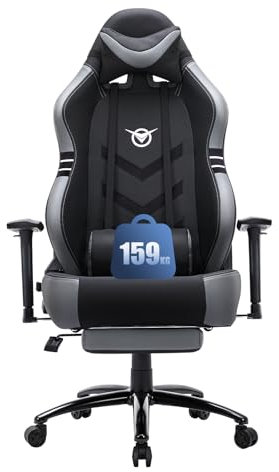 COLAMY Big and Tall Gaming Chair with Footrest 350lbs-Racing Style Computer Gamer PC Chair, Ergonomic High Back, Wide Seat, Reclining Back, 3D Armrest, Headrest and Lumbar Support for Adult, Grey