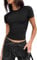 Zeagoo Damen T-Shirt Rundhals Kurzarm Tee Shirt Casual Sommer Basic Oberteile Einfarbig Eng Y2K Crop Tops Schwarz S
