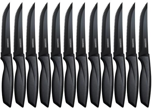 LAZAHOME Steak Knives Set of 12, Steak Knife with Serrated Edge,Stainless Steel Kitchen Knife with Ergonomic Handle, Dishwasher Safe Kitchen Steak Knife Set, Rust-Proof