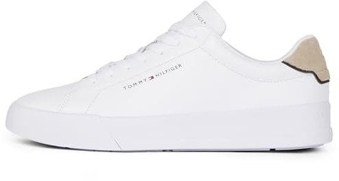 Tommy Hilfiger Baskets Homme Detail Essential en Cuir, Blanc (White/Sandal Wood), 40