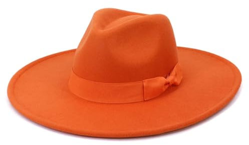 Pegsmio Damenhut mit großer breiter Krempe, Winter, Herbst, elegant, Retro-Filz, Fedora-Hut, Hochzeit, Kirchenkleid, formeller Hut, Orange, 6 7/8/7 1/8