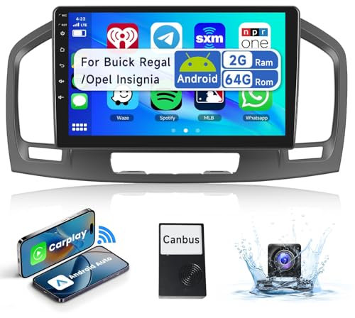 【2+64G】 Podofo 9'' Autoradio 2 Din für Buick Regal 2009-2013/Opel Insignia 2008-2013 Wireless Carplay Android Auto,Android 13 Radio Bluetooth HiFi RDS/FM +AHD Rückfahrkamera/DVR/Canbus