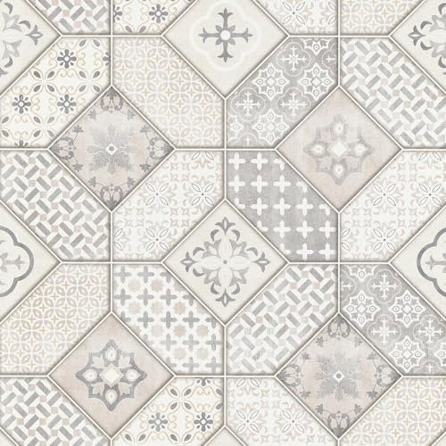 Moroccan Tile Effect Beige Wallpaper - Modern Contemporary Stylish Trendy -Textured Paste The Wall Vinyl