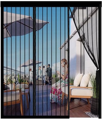Fly Screen Door, Magnetic Screen Door, Reinforced Polyester Double Door Screen Curtain for Sliding Door Patio Door Double Door French Door Keep Fly Bug Out, Black, Double-Open (180x210cm)