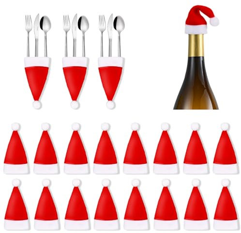 Powmag Mini Weihnachtsmütze, 30 Stück Kleine Weihnachtsmützen, Weihnachtsmann Mütze Besteckhalter, Nikolausmütze für Besteck Flasche Lollipop Weihnachtsbaum, Weihnachten Tischdekoration (30pcs-Mini)
