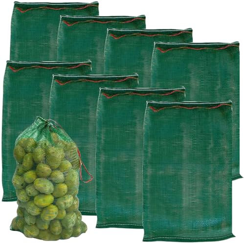 CREATCABIN 10Pcs Mesh Onion Bags Reusable Produce Storage Bags with Drawstring Breathable Vegetable Net Bags Plastic Green Storage Large Produce Mesh Bags for Potatoes Citrus Firewood 19.88x30.7 Inch
