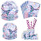Aitsite Lot de 50 assiettes en carton pour 10 invités avec assiettes en papier, gobelets, serviettes, vaisselle en papier motif sirènes