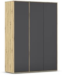 Rauch Möbel Nabila Kleiderschrank für Schlafzimmer, Kinderzimmer, Jugendzimmer, Flur, 3-türig, Push-to-Open, mit Zubehör Basic, Farbe Grau metallic, Schwarz/Eiche Artisan, Holz, Breite 140 cm