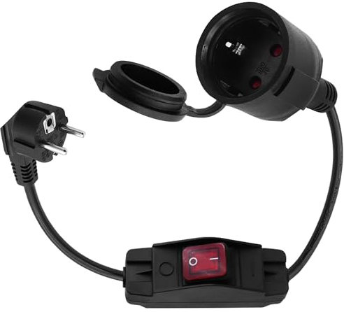 LANMINGLEL Shucko Cable alargador con Interruptor, Cable alargador con 2 enchufes Schuko, Cable de extensión al Aire Libre con Schuko,16A,250V, IP44 para casa, Oficina, Cocina (1M)