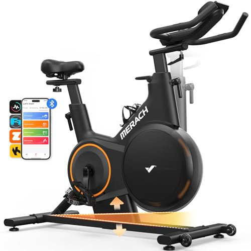 MERACH Exercise Bike, Indoor Cycling Bike with Adjustable Incline ±6° (Boost Training Intensity), Smart Magnetic Bike + Bluetooth APP, 350lbs Capacity & Free Home Weight Loss Game