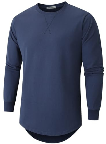 VEIISAR Men's Heavy Weight Crew Neck Short Sleeve T Shirt - Mens 100 Cotton Thick Longline T-Shirts Preshrunk