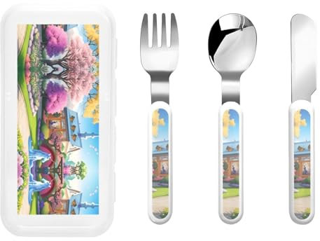 Couverts pour enfants Conte de fées Licorne Ensemble de 3 pièces couteau, fourchette et cuillère, ensemble de protection de couverts pour enfants, couverts réutilisables portables pour l'extérieur.