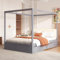 Arhatreya Himmelbett 140x200 cm, Doppelbett mit Großen Schubladen, Holzbett mit weicher Rückenlehne, Bettgestell mit Lattenrost, Gästebett für Schlafzimmer (Ohne Matratze) Grau