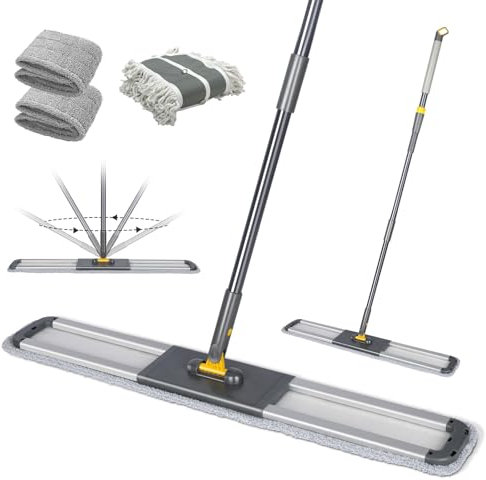 Masthome Industrial Floor Mop, 36'' Large Flat Mop with 360° Swivel Head, Heavy Duty Commercial Mops with 3 Reusable & Washable Pads and 154cm Adjustable Handle for Wood, Marble & Laminate Floors