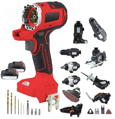 Cordless Hand Drill Power Tool Combo Kit - 10-in-1 Brushless Set with Reciprocating Saw, Jigsaw, Circular Saw, Chainsaw, Oscillating Tool, Screwdriver, Impact Drill