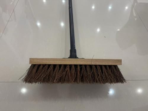 Mitclear 12IN Outdoor Garden Broom Heavy Duty with Long Handle(55IN), Yard Sweeping Brush with Natural Bassine Hard Bristle & Metal Poles, Stiff Broom for Decking Driveway Garage Garden Yard Patio