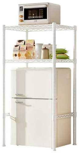 Taotigzu Mini Fridge Shelf Height Adjustable Storage Rack,Metal Storage Shelf Over The Fridge Shelf and Microwave Stand for Dorm, Kitchen, Office (White)
